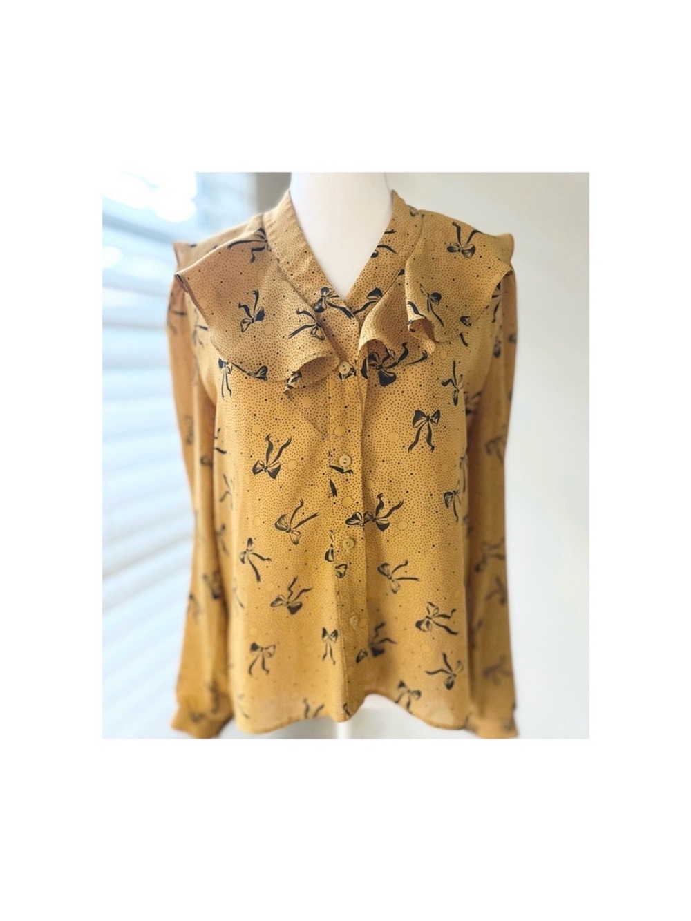 Mustard Yellow Bow Print Blouse